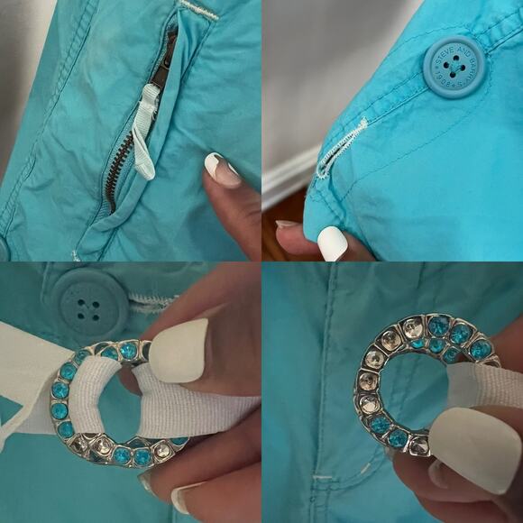 90s/Y2K Vintage Steve & Barry Turquoise Micro Shorts Size 8 Midrise Belted Boho - Picture 13 of 17